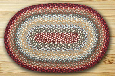 Thistle Green and Country Red Braided Jute Rug, Oval - 20 x 30 inch