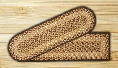 Chocolate and Natural Braided Jute Stair Tread - Oval