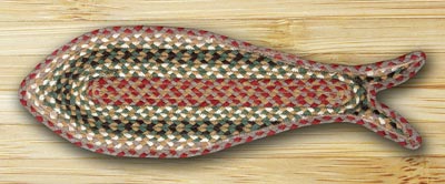 Olive, Burgundy, and Gray Fish Shaped Braided Rug