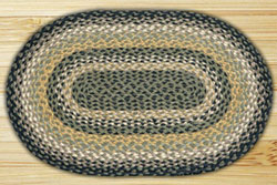 Black, Mustard, and Creme Braided Jute Rug, Oval - 27 x 45 inch