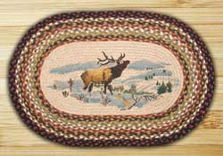 Winter Elk Oval Patch Braided Rug