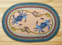 Blue Crab Oval Patch Braided Rug